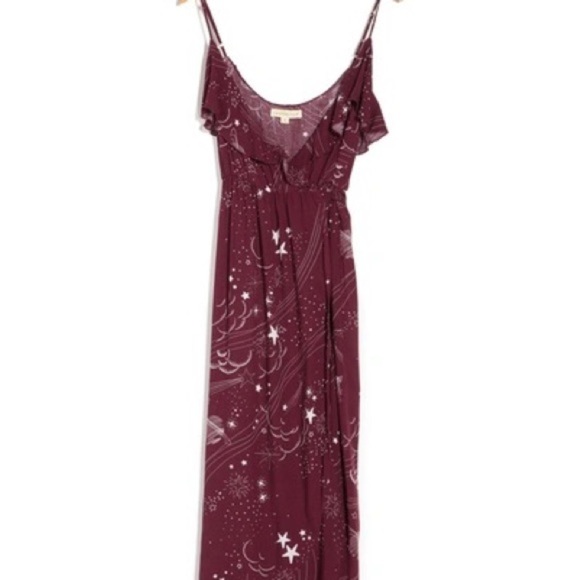 Lovestitch RUFFLE TOP WRAP MAXI DRESS IN WINE celestial pattern - Picture 5 of 14